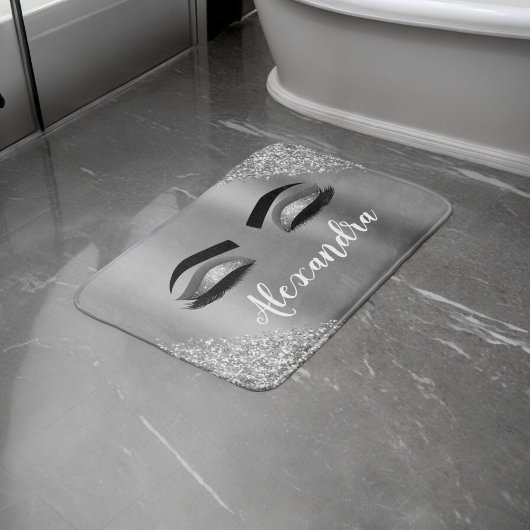 シルバーグリッタースパークルまつげモノグラム名 バスマット