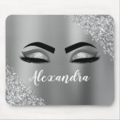 シルバーグリッタースパークルまつげモノグラム名 マウスパッド (正面)