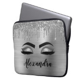 シルバーグリッタースパークルまつげモノグラム名 ラップトップスリーブ (正面左)