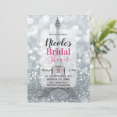 シルバーグリッタースパークルエッフェルタワーブライダルシャワー 招待状 (スタンド正面)
