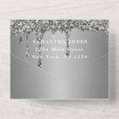 シルバーグリッタースパークルグレイモダンスウィート16 オールインワン招待状 (裏面)