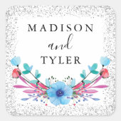 シルバーグリッタースパークルスウォーターカラーフローラリース スクエアシール (正面)