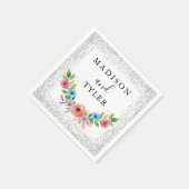 シルバーグリッタースパークルスウォーターカラーフローラリース スタンダードカクテルナプキン (角)