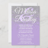 シルバーグリッタースパークルスダークラベンダー結婚ズ 招待状 (正面)