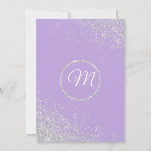 シルバーグリッタースパークルスダークラベンダー結婚ズ 招待状 (裏面)