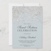 シルバーグリッタースパークルズブルーシックsweet sixteen 招待状 (正面)