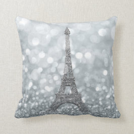 シルバーグリッタースパークルパリエッフェルタワーグラム クッション