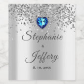 シルバーグリッタースパークルブルー結婚ズ ワインラベル (シングルラベル)