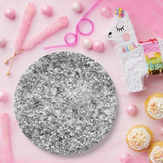 シルバーグリッタースパークル ペーパープレート (パーティー)