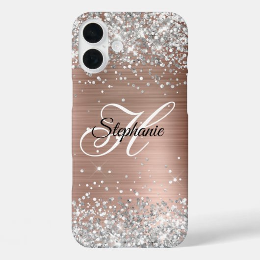 シルバーグリッタースモークローズゴールド箔モノグラム Case-Mate iPhoneケース (裏面)