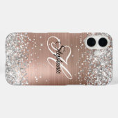 シルバーグリッタースモークローズゴールド箔モノグラム Case-Mate iPhoneケース (裏面 (横))