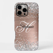 シルバーグリッタースモークローズゴールド箔モノグラム iPhoneケース (裏面)