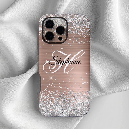 シルバーグリッタースモークローズゴールド箔モノグラム iPhoneケース