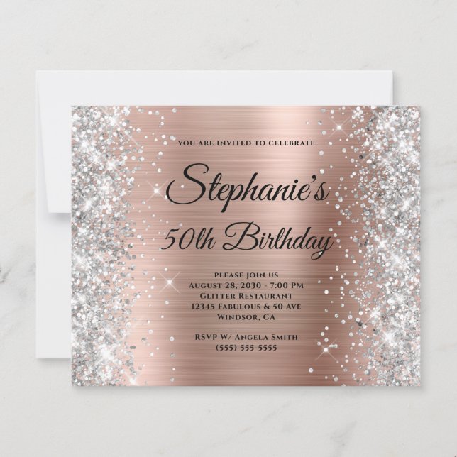 シルバーグリッタースローズゴールド箔モノグラム50歳の誕生日 (正面)