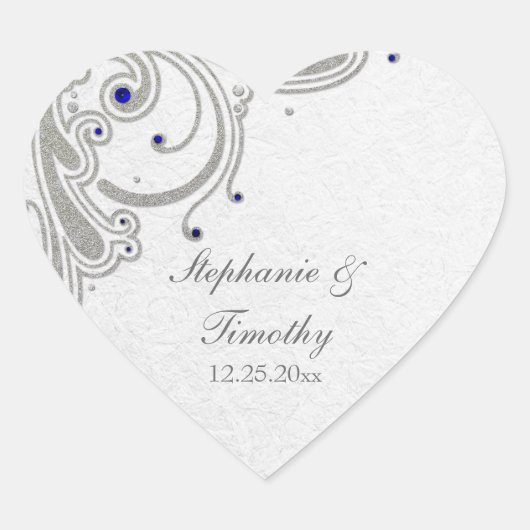シルバーグリッタースワール+青結婚宝石のシール ハートシール (正面)