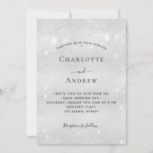 シルバーグリッターソーシャルメディア結婚QRコード 招待状 (正面)