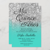 シルバーグリッターターコイズグラデーションミクリンスアニョス 招待状 (正面/裏面)