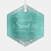 シルバーグリッターターコイズフォイルスウィート16 ガラスオーナメント (正面)