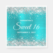 シルバーグリッターターコイズブルーグラデーションフォイルスウィート16 スタンダードランチョンナプキン (正面)