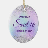 シルバーグリッターターコイズブルーフォイルスウィート16 セラミックオーナメント (右)