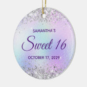 シルバーグリッターターコイズブルーフォイルスウィート16 セラミックオーナメント (左)