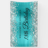 シルバーグリッターターコイズブルーフォイル18誕生日 横断幕 (縦)