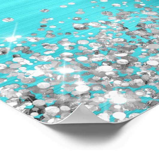 シルバーグリッターターコイズブルーフォイル40th誕生日 ポスター (角)