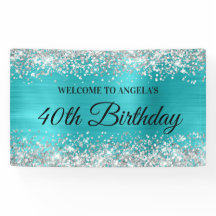 シルバーグリッターターコイズブルーフォイル40th誕生日