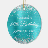 シルバーグリッターターコイズブルーフォイル60歳の誕生日 セラミックオーナメント (左)