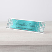 シルバーグリッターターコイズブルーフォイル デスクネームプレート (正面)