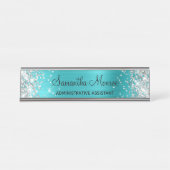 シルバーグリッターターコイズブルーフォイル デスクネームプレート (正面)