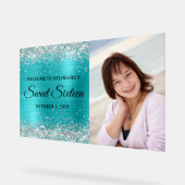 シルバーグリッターターコイズブルーフォイルSweet sixteen アクリルサイン (傾斜)