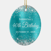 シルバーグリッターターコイズブルーホイル40歳の誕生日 セラミックオーナメント (右)