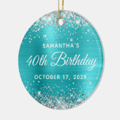 シルバーグリッターターコイズブルーホイル40歳の誕生日 セラミックオーナメント (左)