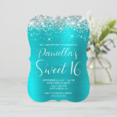 シルバーグリッターターコイズブルー豪華スイート16 招待状 (スタンド正面)