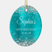 シルバーグリッターターコイズブルー18誕生日写真 セラミックオーナメント (右)