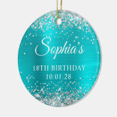 シルバーグリッターターコイズブルー18誕生日写真 セラミックオーナメント (左)