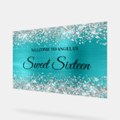 シルバーグリッターターコイズブルーSweet sixteen アクリルサイン (傾斜)