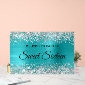 シルバーグリッターターコイズブルーSweet sixteen アクリルサイン (ウェディング)