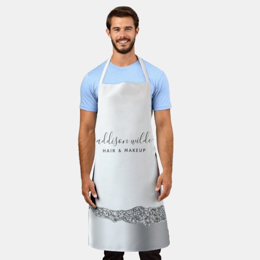 シルバーグリッターダイアモンズグラムビジネス エプロン (着用した状態)