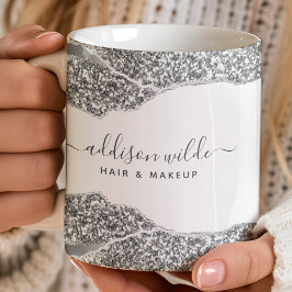 シルバーグリッターダイアモンズグラムビジネス コーヒーマグカップ