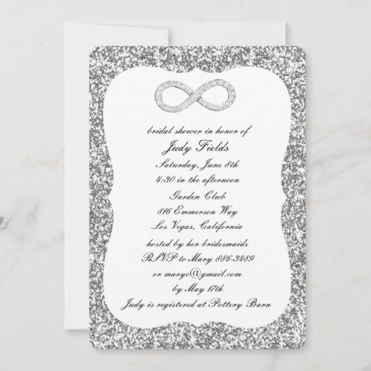 シルバーグリッターダイヤモンドインフィニティブライダルシャワー 招待状 (正面)