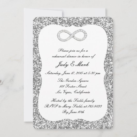 シルバーグリッターダイヤモンドインフィニティリハーサルディナー 招待状 (正面)