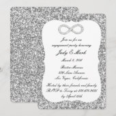 シルバーグリッターダイヤモンドインフィニティ婚約パーティ 招待状 (正面/裏面)