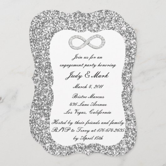 シルバーグリッターダイヤモンドインフィニティ婚約パーティ 招待状 (正面/裏面)