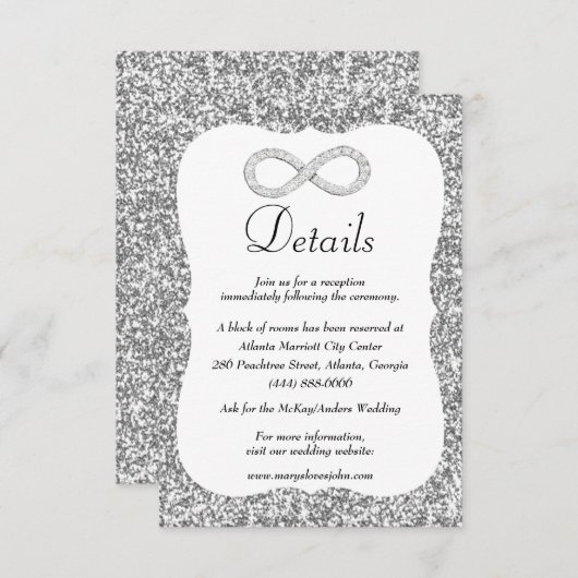 シルバーグリッターダイヤモンドインフィニティ結婚ズ詳細 エンクロージャーカード (正面/裏面)