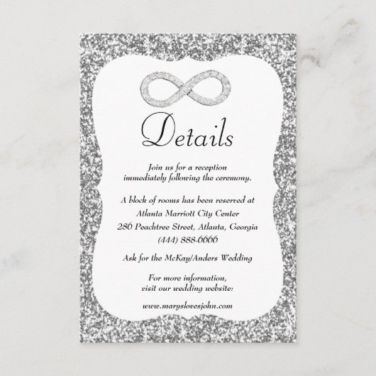シルバーグリッターダイヤモンドインフィニティ結婚ズ詳細 エンクロージャーカード (正面)