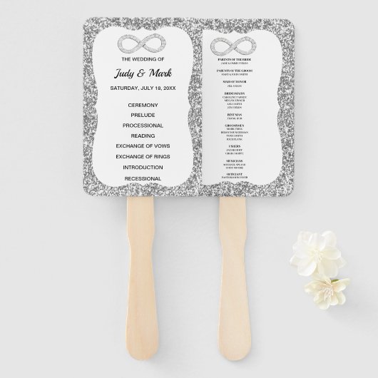 シルバーグリッターダイヤモンドインフィニティ結婚式 プログラム ハンドファン (正面&裏面)