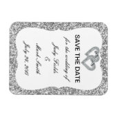 シルバーグリッターダイヤモンドハートは日付磁石を保存 マグネット (横)