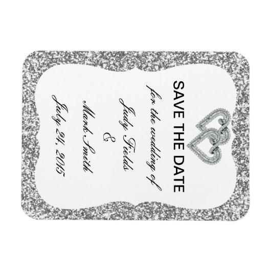 シルバーグリッターダイヤモンドハートは日付磁石を保存 マグネット (横)